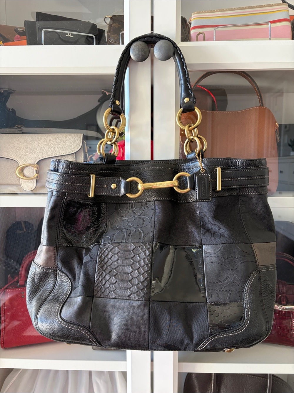 RARE Y2K Coach Hamptons Black Patchwork Leather Carryall Tote Bag Purse
